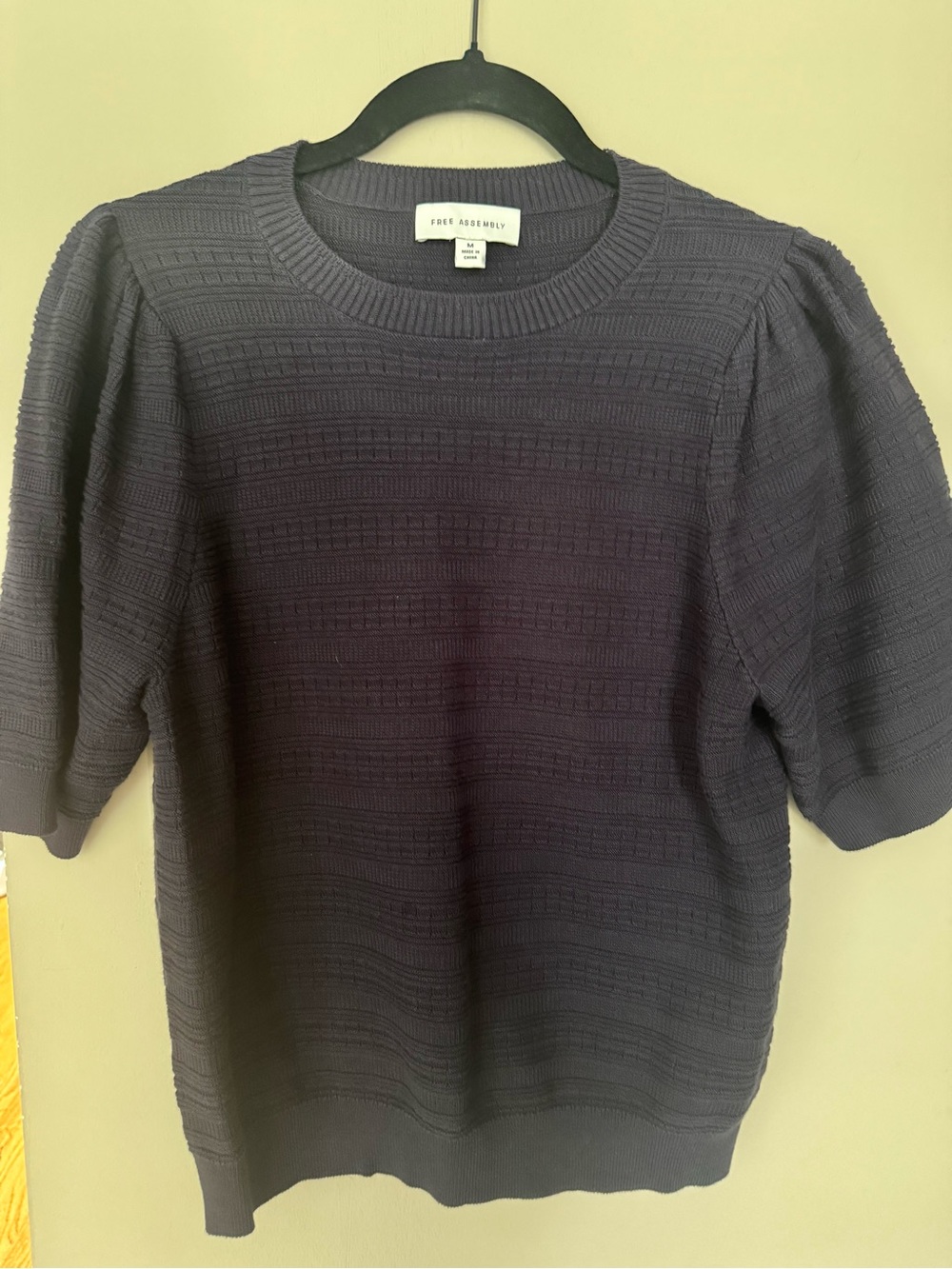 Free Assembly Puff Sleeve Knit Top - Deep Navy